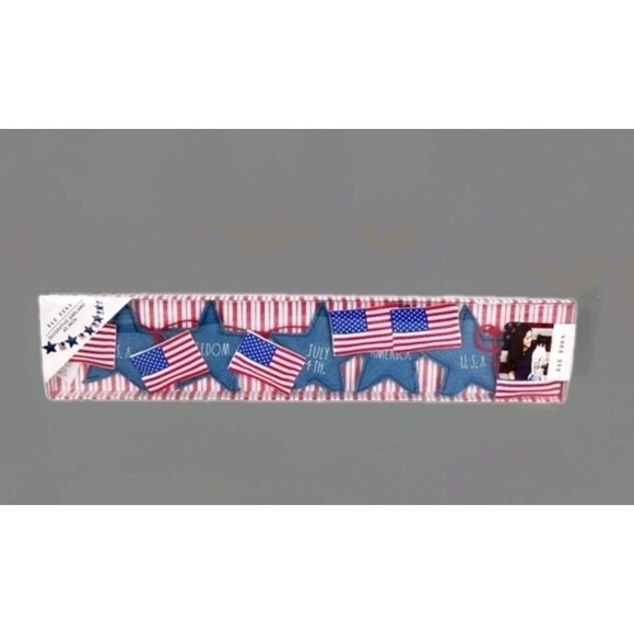New Patriotic Stars Stripes American Flag Stuffed Cloth 45" Garland Rae Dunn - Picture 1 of 7